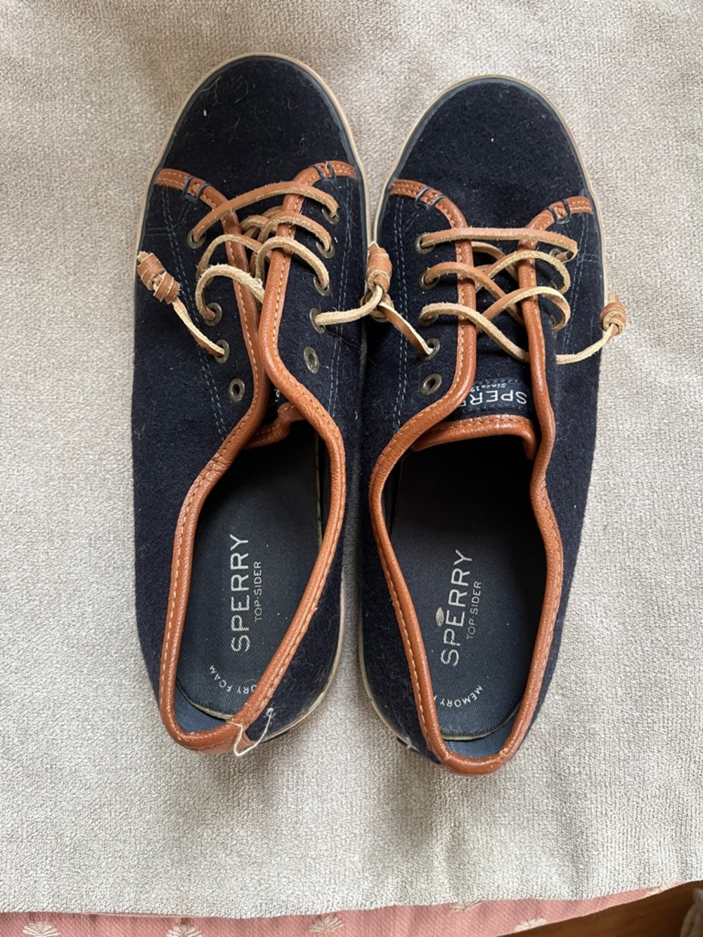Sperry women’s Navy and Brown wool Boat Shoes